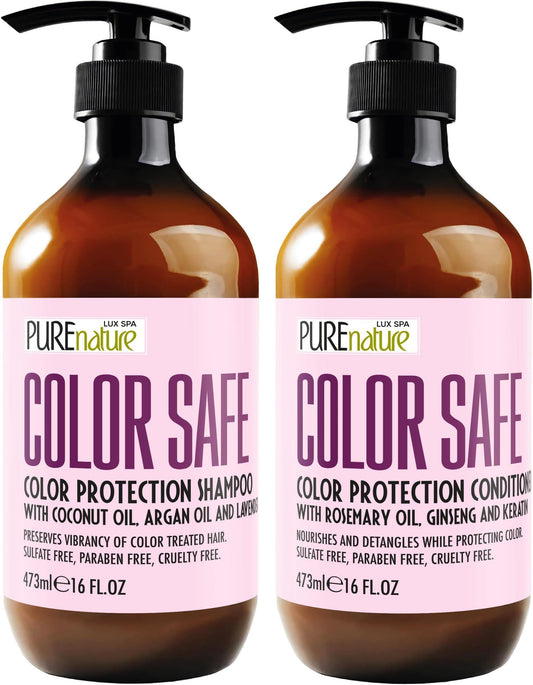 Color Safe Shampoo and Conditioner Set 16 Fl Oz Set of 2 Sulfate Free and Paraben Free for Protecting Treated Dyed and Colored Hair Professional Salon Care for Women and Men