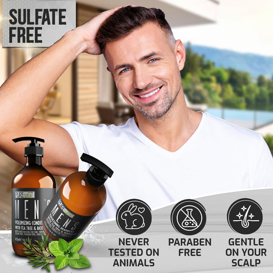 Mens Shampoo and Conditioner Set 16 Fl Oz Set of 2 Sulfate Free Strengthening Thickening Formula for Fuller Hair Helps with Thinning Hair Formulated for Men