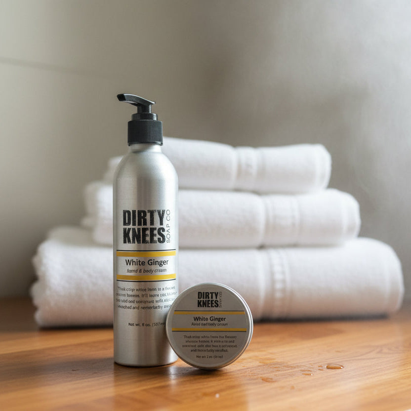 Cleaning product with pump and round container on a white surface